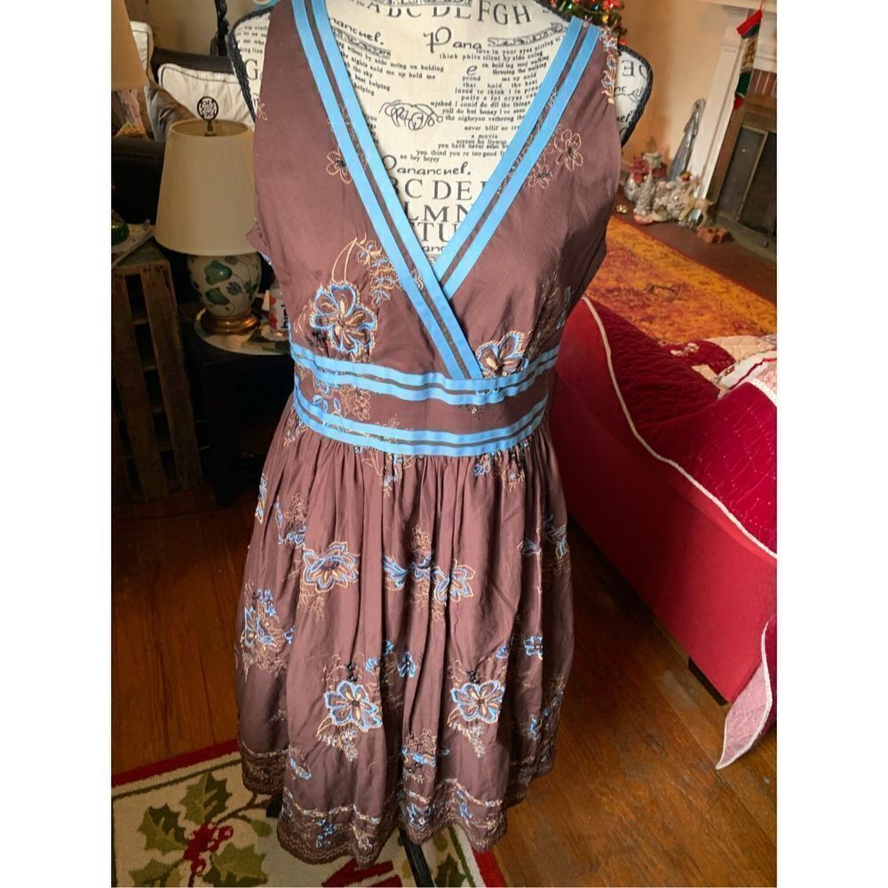 Robbie Bee Brown Embroidered Dress